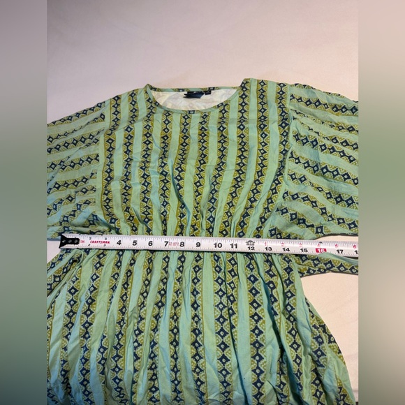 Madison Mathews Dress Maxi 100% Cotton Blue Green Stripe Small belted modest - Picture 4 of 7